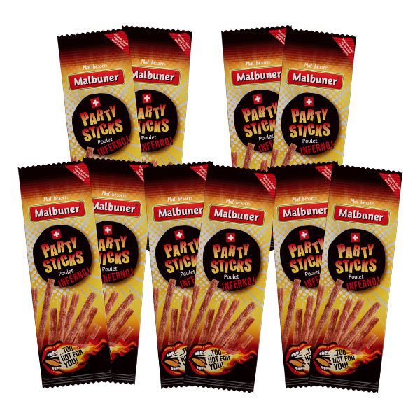 10 Packungen Malbuner Party Sticks Poulet Inferno