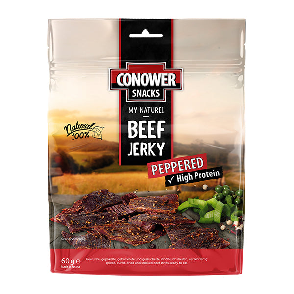 Luftgetrocknetes Conower Beef Jerky Pepperd 60g aus europäischem Rindfleisch
