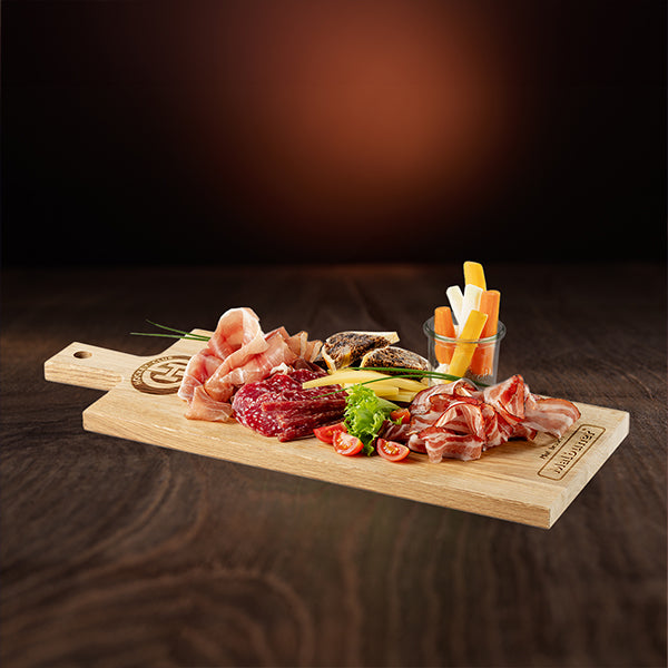 Malbuner jambon de campagne - Freixenet Cava - Planche à découper ronde - érable