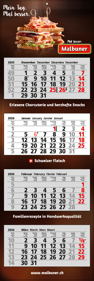 Malbuner 4-Block Wandkalender