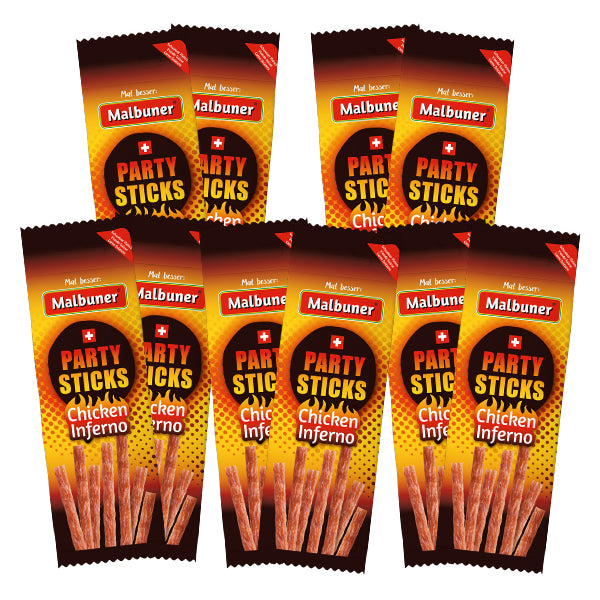 Malbuner Party Sticks Fan-Packung Chicken Inferno 10x40g.