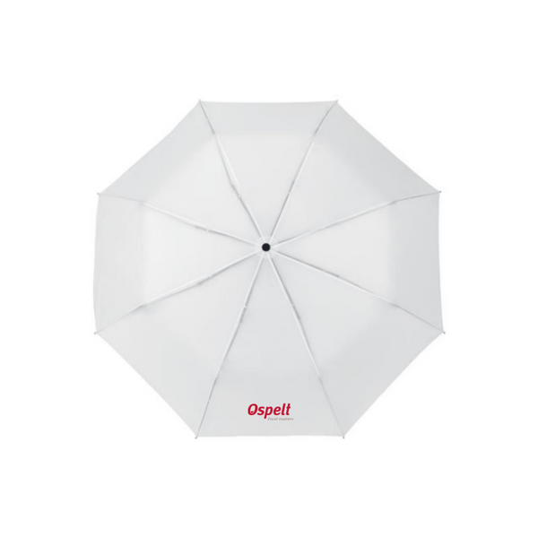 Kompakter, faltbarer Regenschirm mit Ospelt Logo