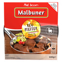 Malbuner Rehpfeffer, traditionell marinierte Rehfleischwürfel in einer würzigen Rotwein / Pilz Sauce